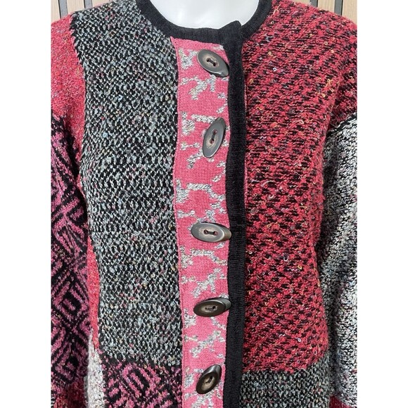 Laura Ashley Vintage Petite PS Patchwork Knit Cardigan Jacket Art Button Boho - Picture 2 of 9